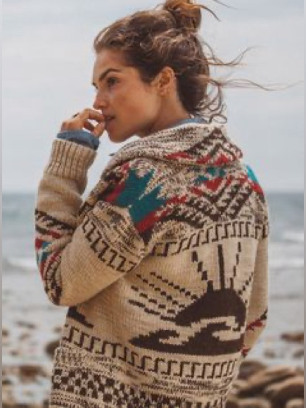 Faherty Sun And Waves Cowichan Cardigan Sweater Medium Wool Alpaca Knit Western